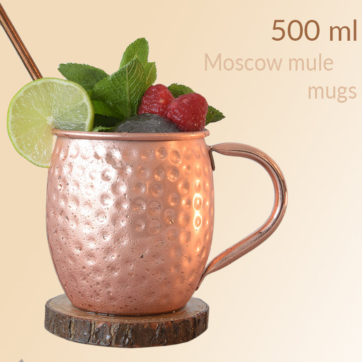 Moscow mule bekers, 500 ml bekers Inclusief 4 Rietjes, 4 onderzetters, 2 ice molds & jigger