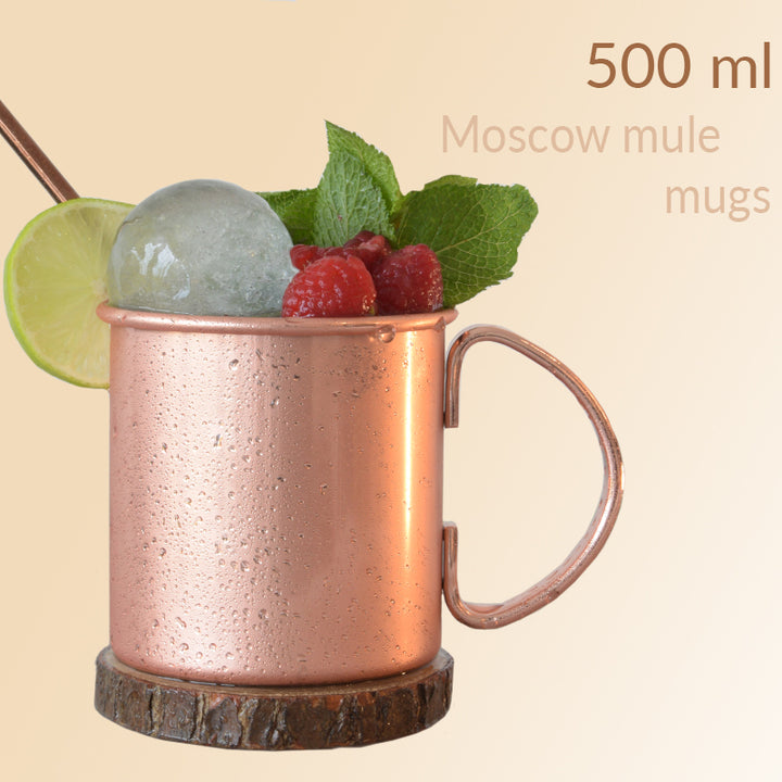 Moscow mule bekers glad, 500 ml bekers Inclusief 4 Rietjes, 4 onderzetters, 2 ice molds & jigger