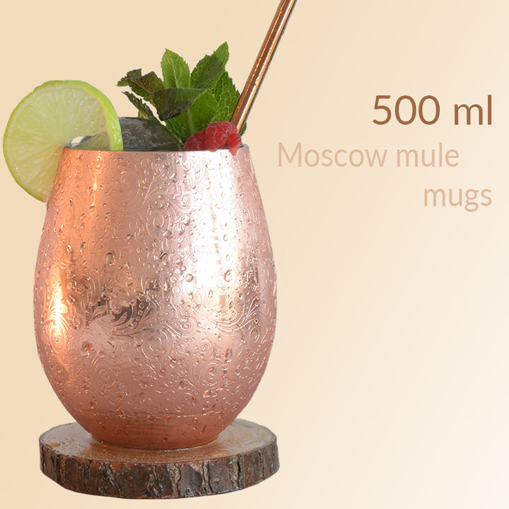 Moscow mule bekers gegraveerd, 500 ml bekers Inclusief 4 Rietjes, 4 onderzetters, 2 ice molds & jigger