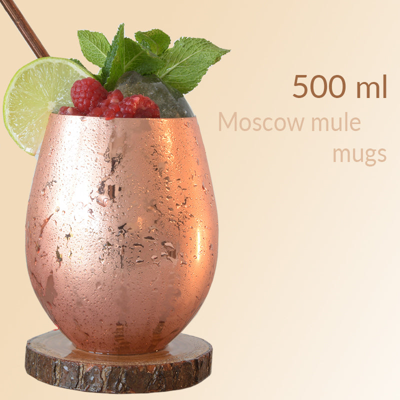 Moscow mule bekers zonder handvat, 500 ml bekers Inclusief 4 Rietjes, 4 onderzetters, 2 ice molds & jigger