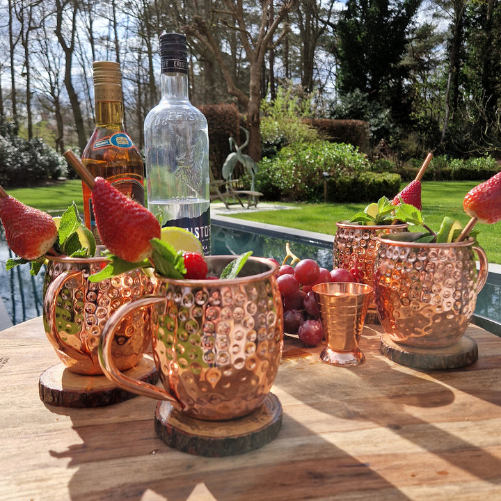 Moscow mule bekers, 500 ml bekers Inclusief 4 Rietjes, 4 onderzetters, 2 ice molds & jigger